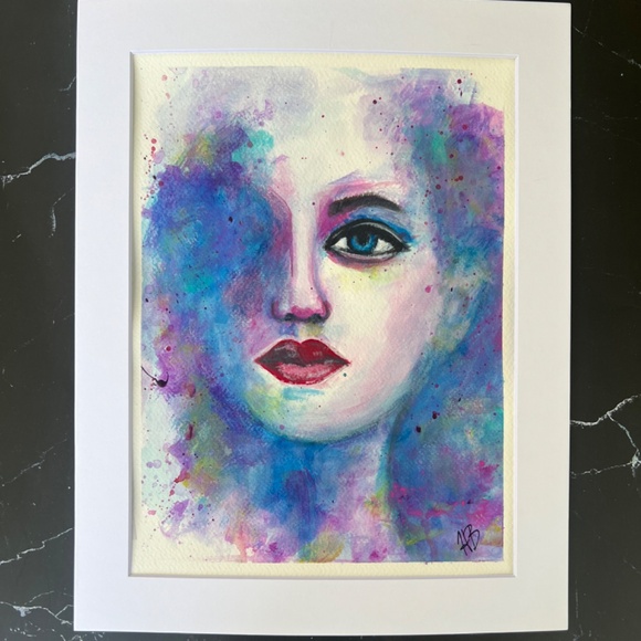 Enchantment Abstract Acrylic Watercolor Effect Painting of Woman's Face - Picture 7 of 13